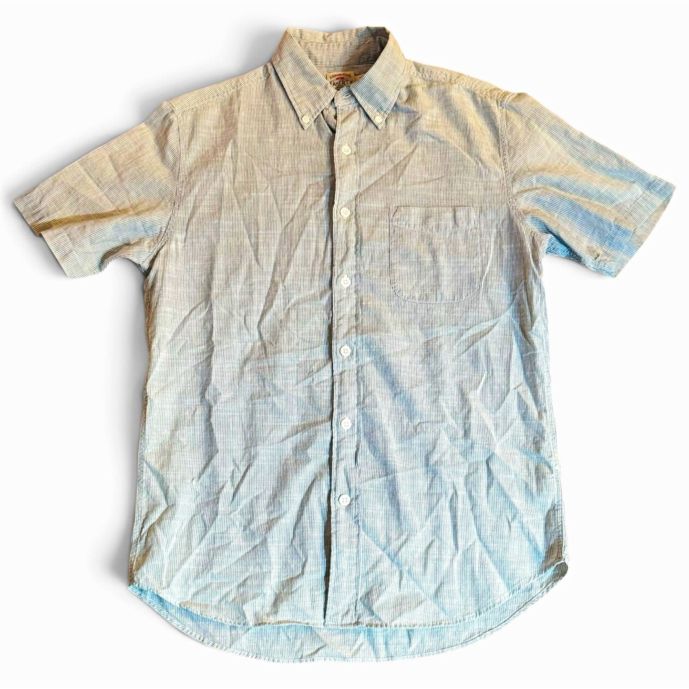Faherty Shirt Mens Small Blue Striped Organic Cotton Short Sleeve Button Down SS